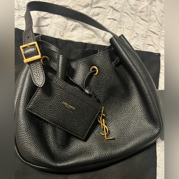 Saint Laurent Black Leather Shoulder Bag with Gold Accents - Picture 2 of 4